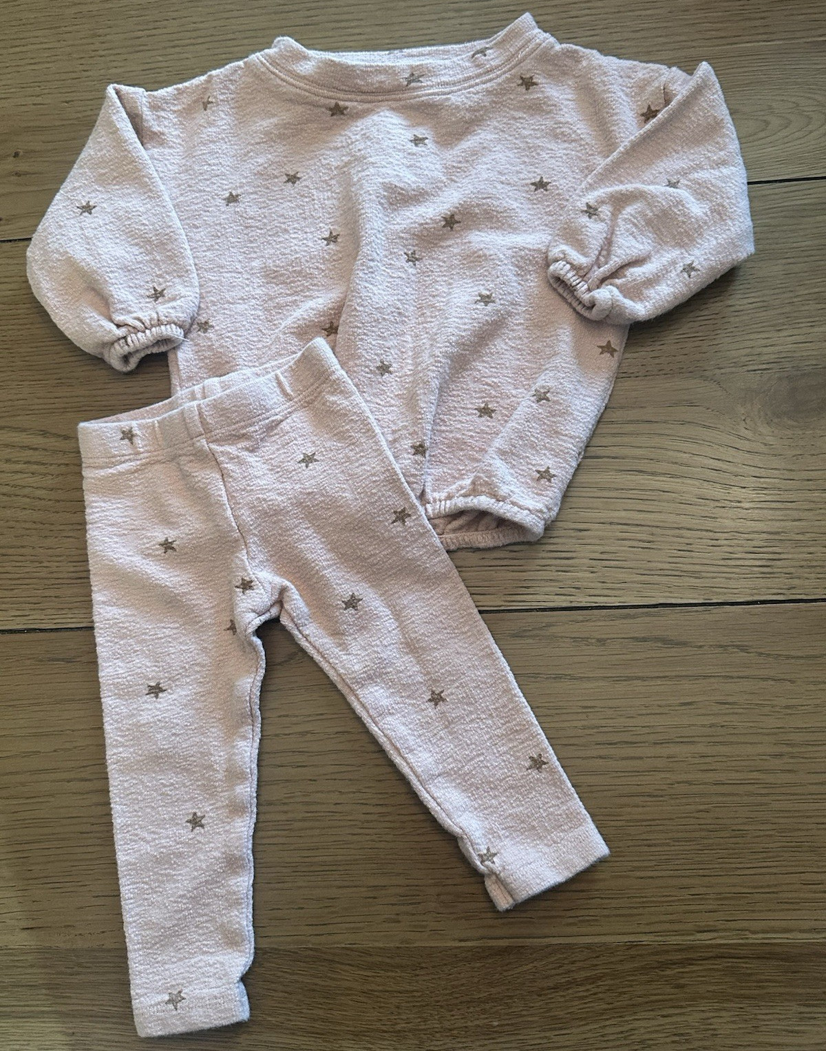 Rylee + Cru 3-6m Pink Star Print 2pc Cotton Knit Sweatshirt & Pants Set