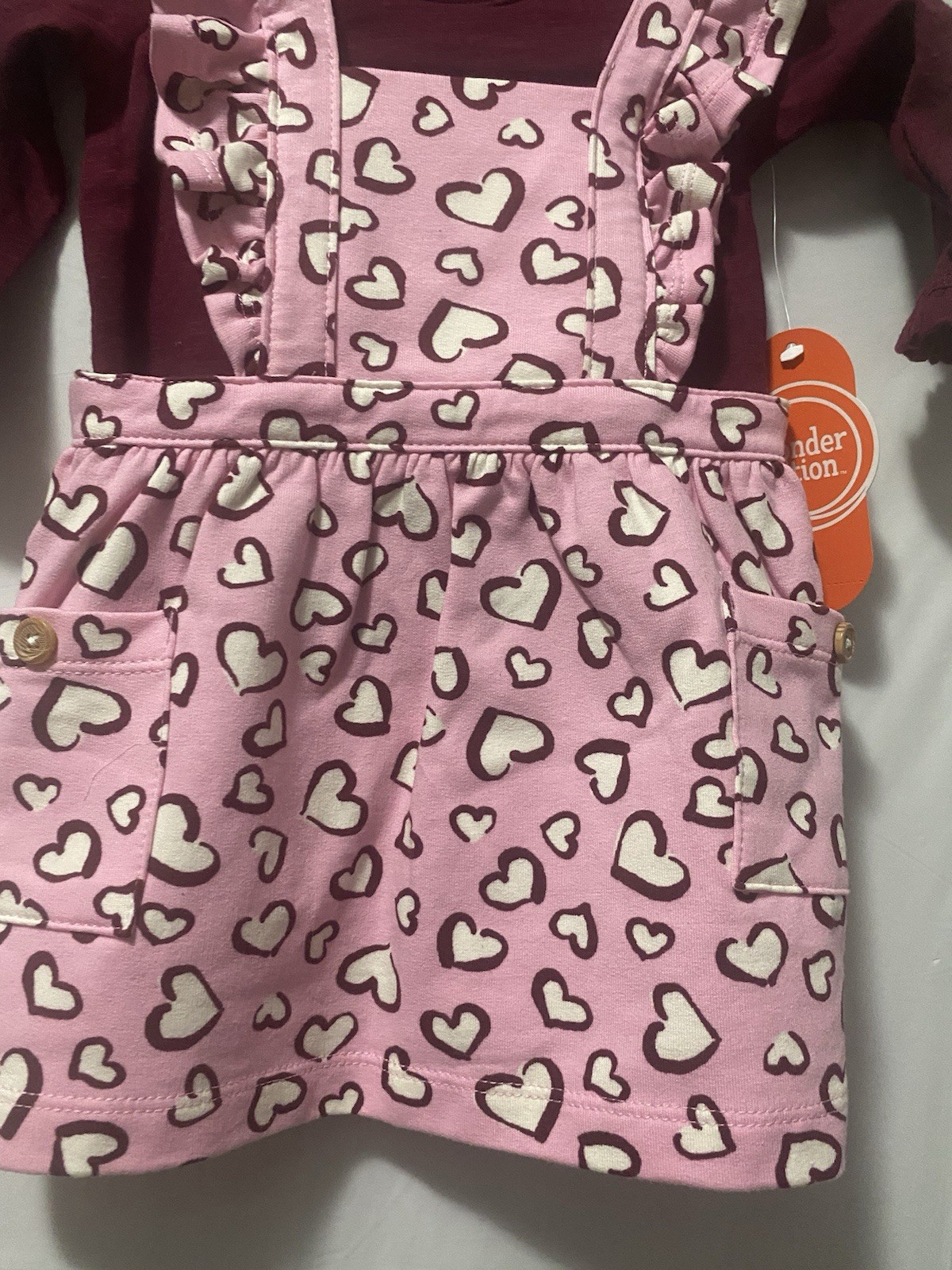 Dress for baby girl 3-6m type overalls 2 pieces pink, red hearts new