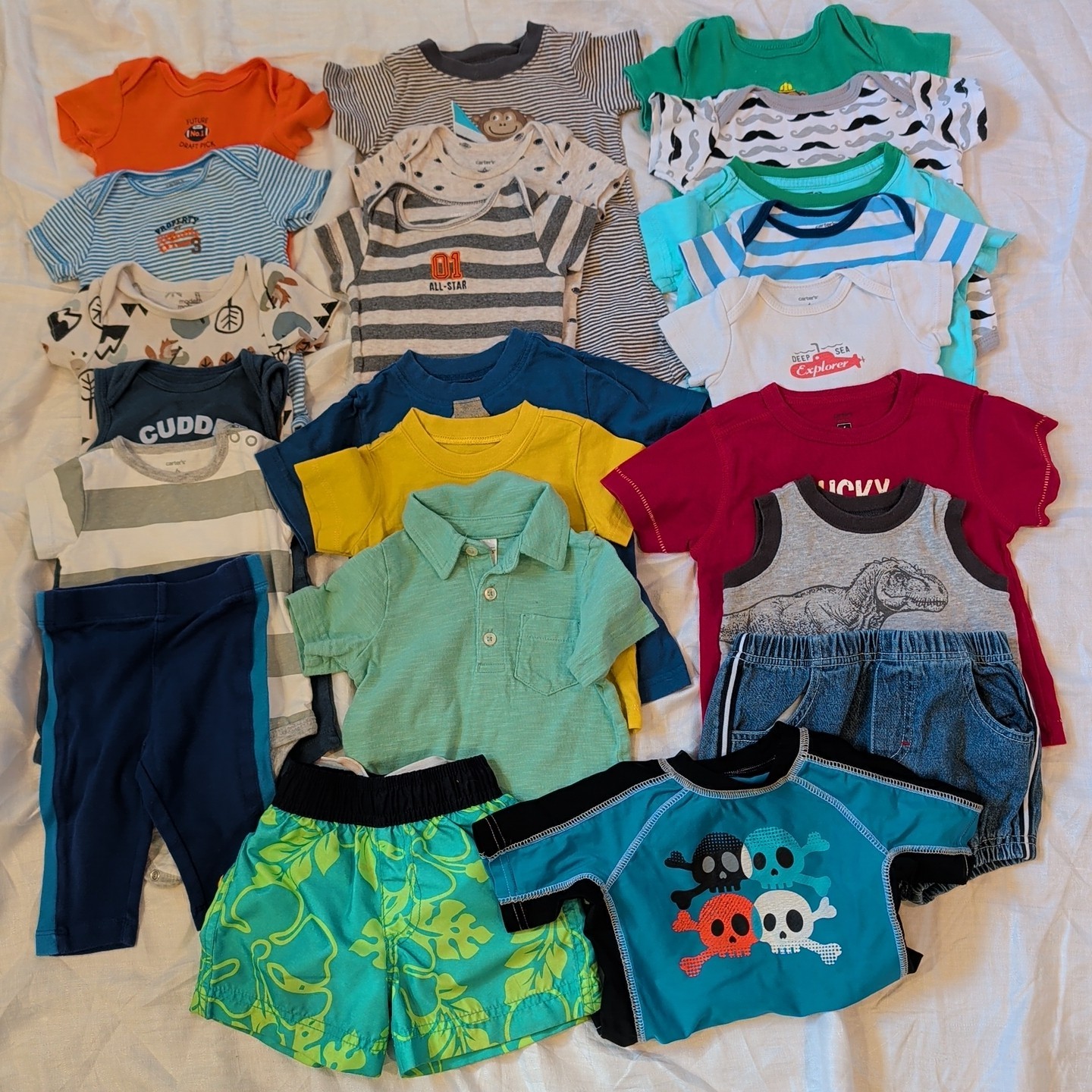 Bundle (20 PCs.) Baby Boy 6-9 Mo. Summer Clothing Swim trunks & rash guard