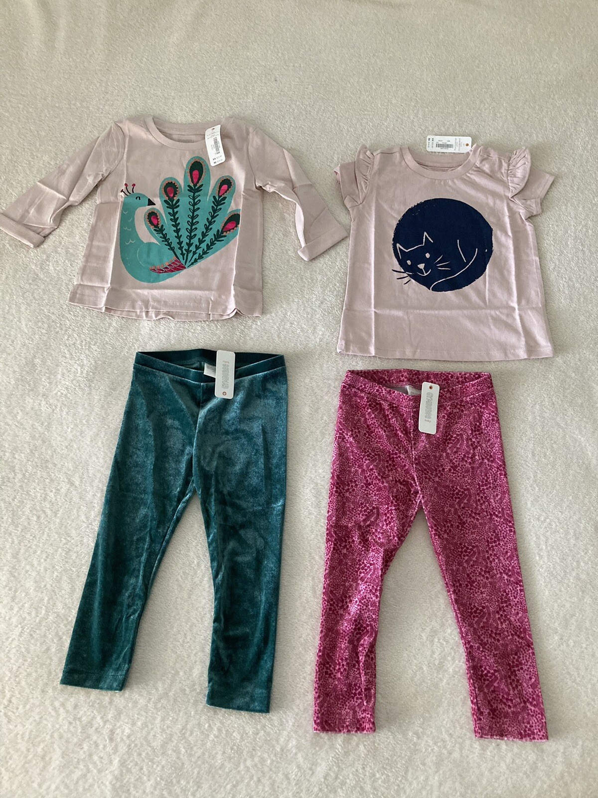 Gymboree Toddler Girl Size 2T Fall Winter Lot Peacock Cat Top Velvet Legging Set