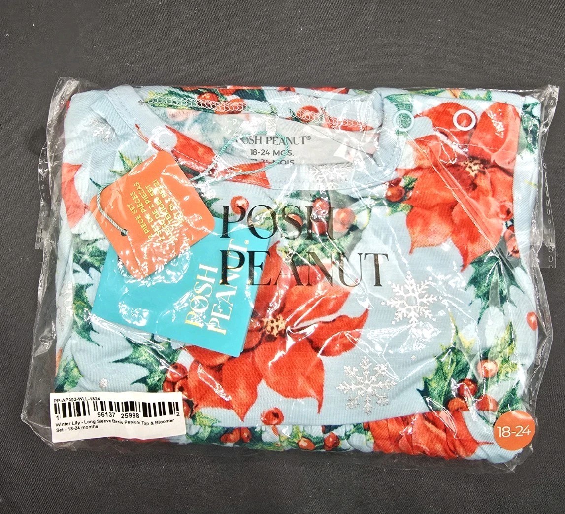 Posh Peanut Winter Lily Long Sleeve Basic Peplum Top & Bloomer Set 18-24m NEW