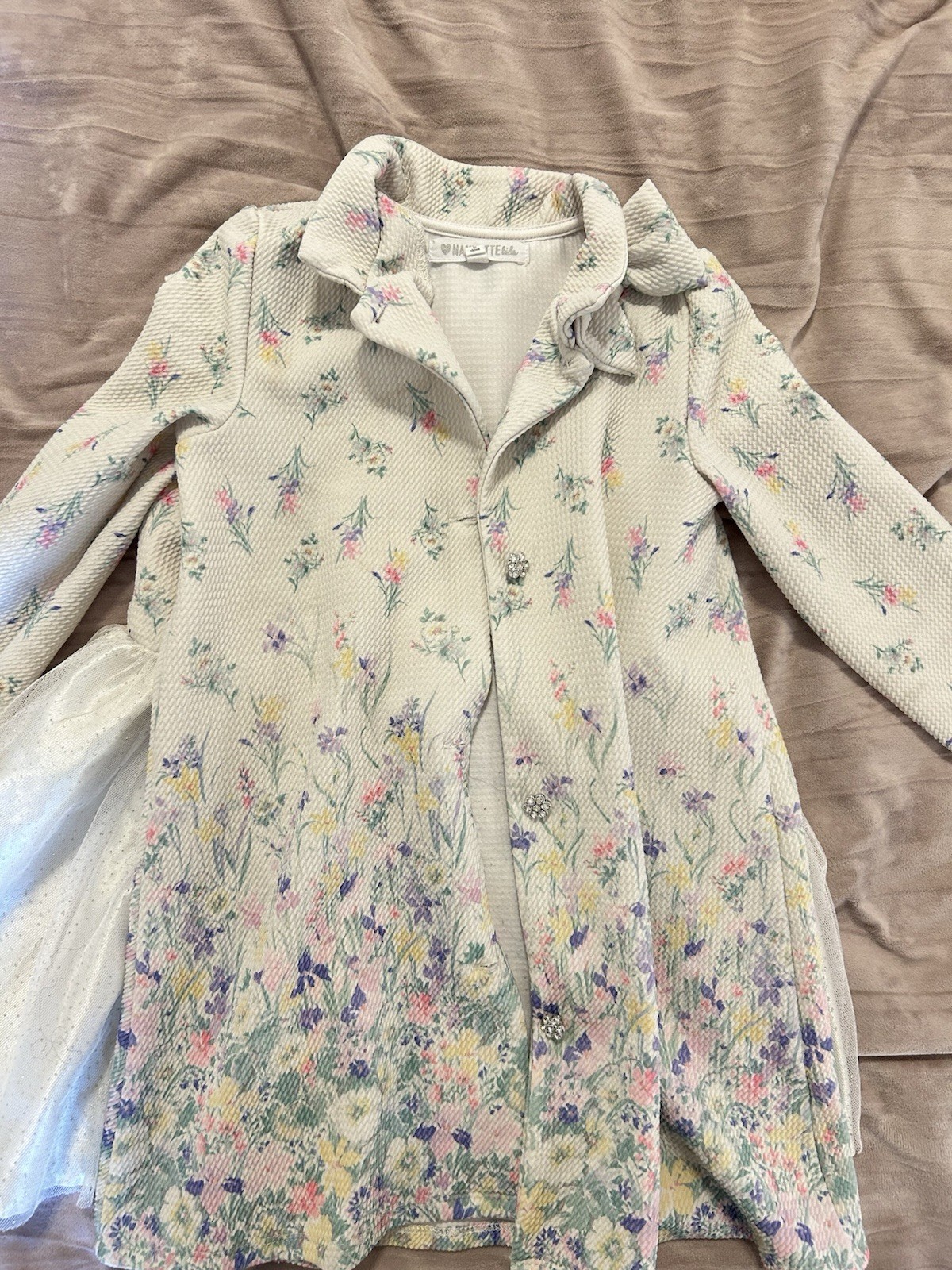 Nanette Girls 4T Floral Tulle Dress & Coat 2pc Set Bow Long Sleeve Ivory
