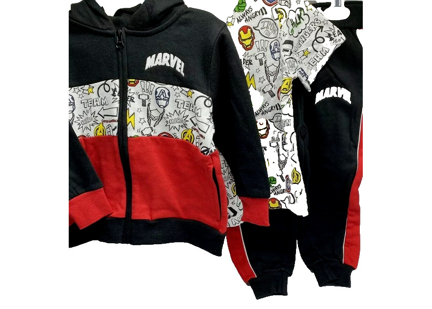 Marvel Avengers Boys Outfit Set Pants 3PC T-Shirt Full-Zip Hoodie(Black/Red,3T)