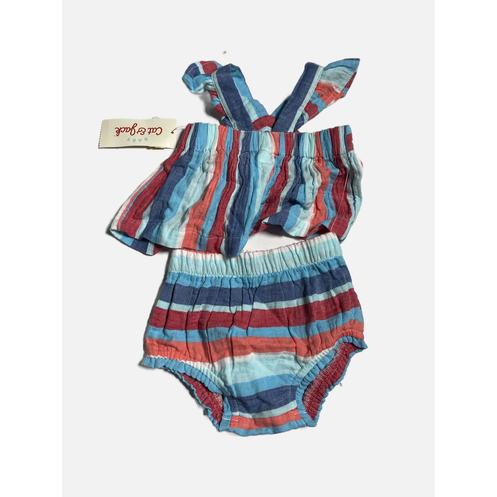 Cat & Jack 2pc Outfit Set Baby 0-3M Multicolor Striped Ruffle Gauze Summer Bloom