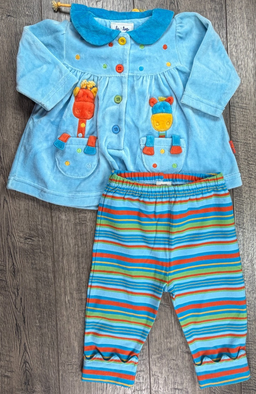 Baby Girl Clothes Le Top 3 Month Blue Velour Giraffe Zebra 2pc Outfit