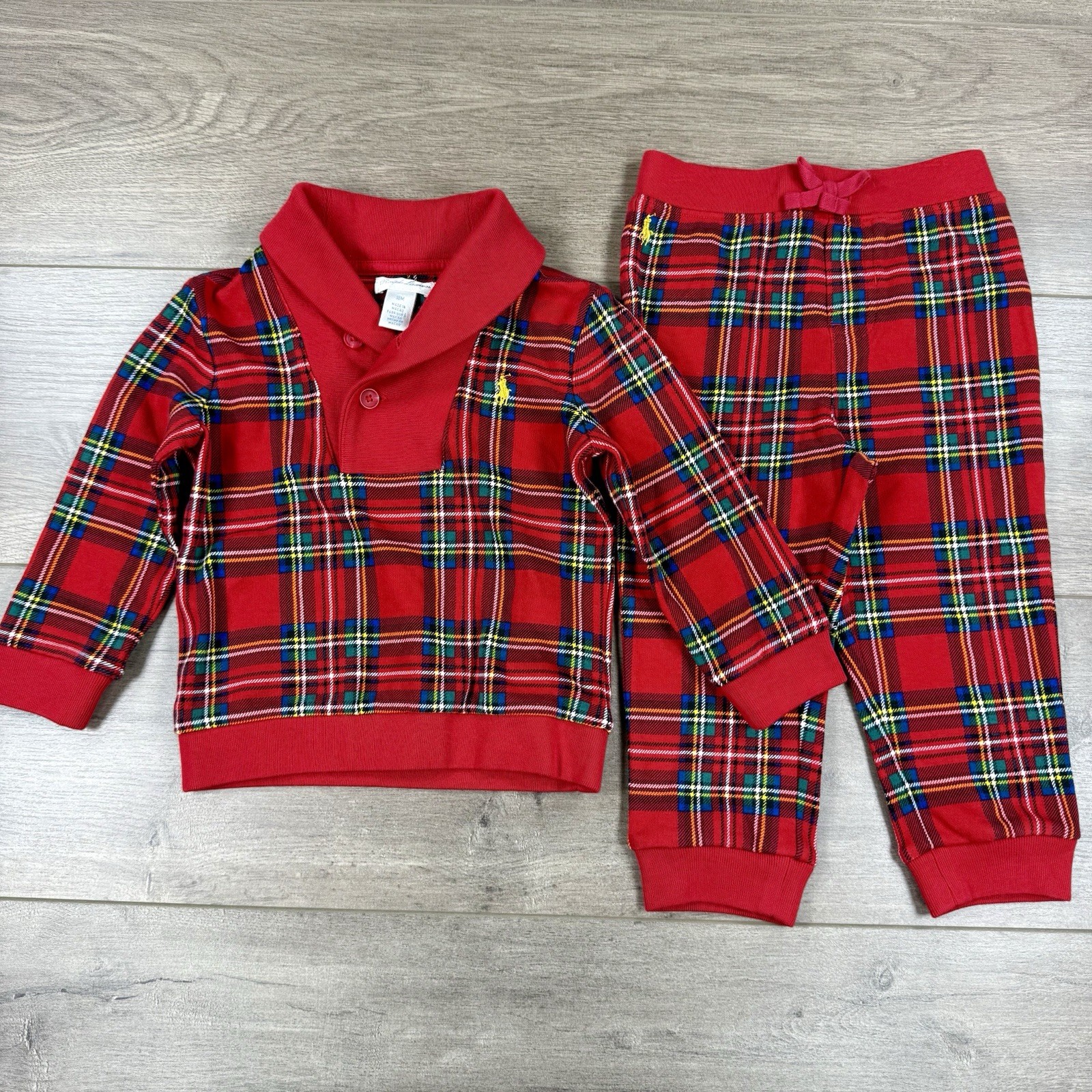 Polo Ralph Lauren Baby Outfit Shawl Sweater Pullover Sweatpants Boy’s 18M Red