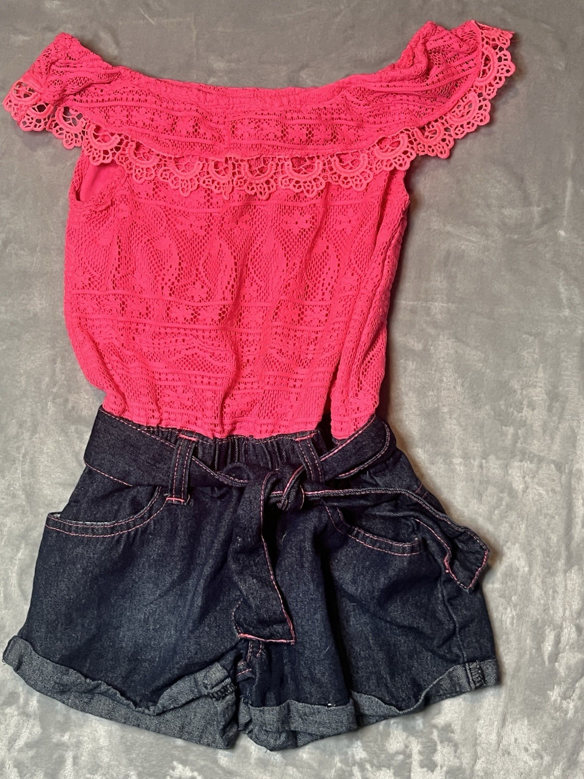 Baby Phat One Piece Summer Outdoor Outfit Pink Lace Sleeveless Top & Short Jeans