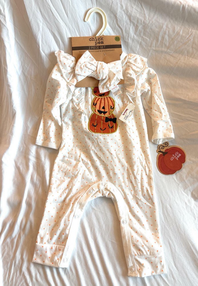 Chick Pea Baby Girl 2 Piece Halloween Fall Outfit – Bodysuit and Headband (0-3