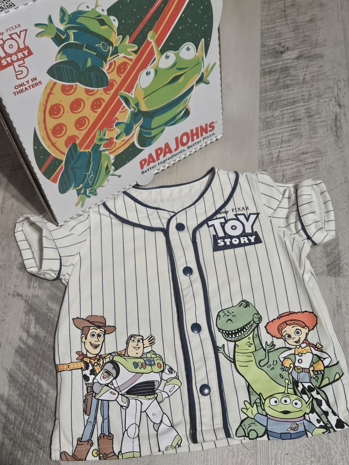 Disney Pixar Toy Story Sz 3T Jersey Shirt Pre-owned Excellent with Pizza Box New