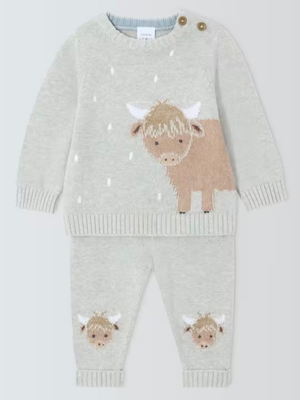 John Lewis Grey Highland Cow Knitted 2 Piece Outfit Age 3-6 months *BNWT*