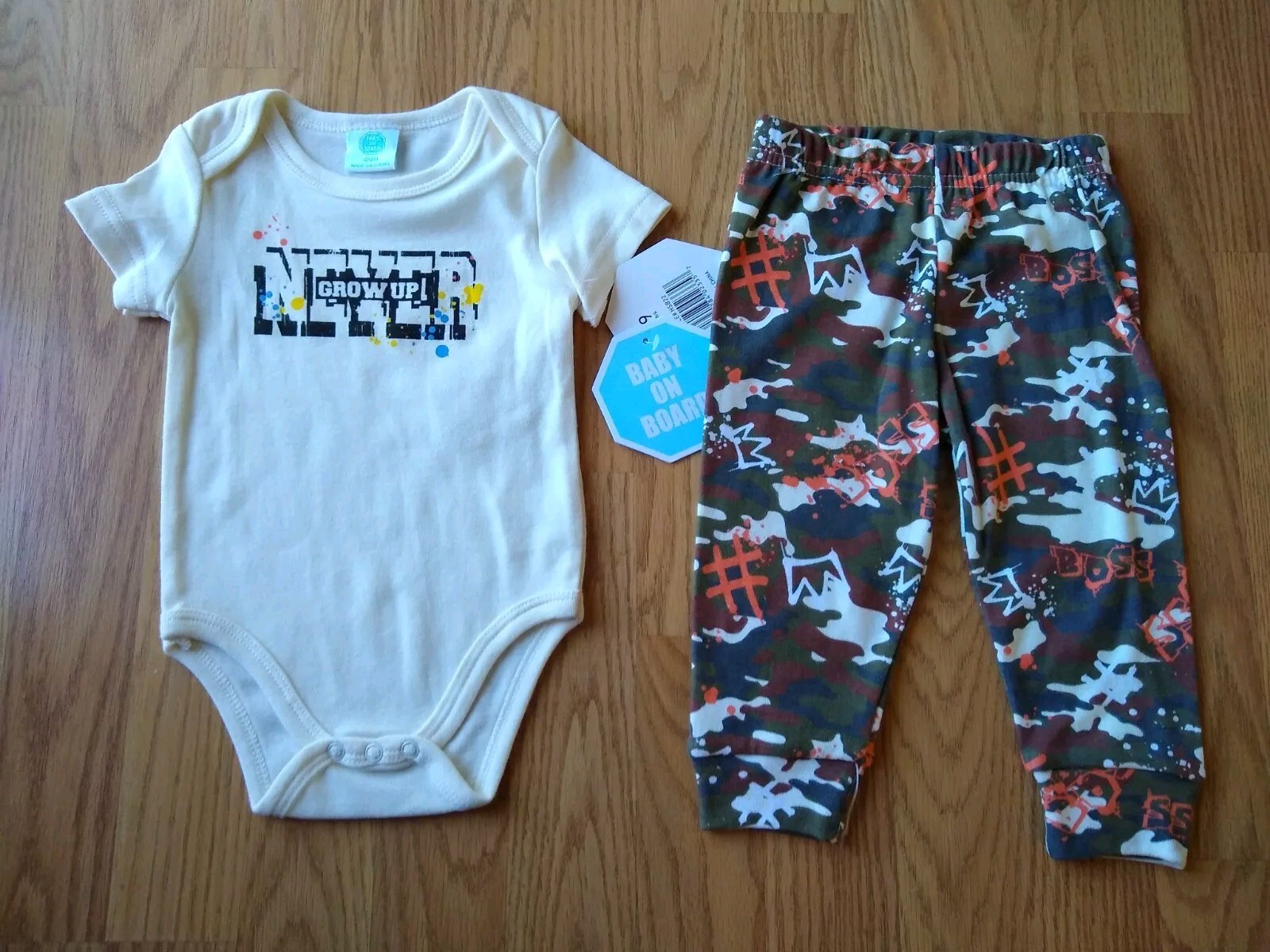 Baby On Board 6-9 Months Bodysuit Pants Set SS Boys Infant NEW NWT