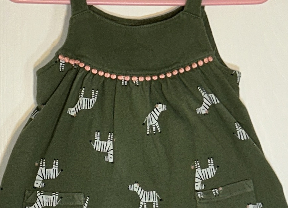 Carter’s Baby Girl 18M One Piece Outfit Green/White & Black Zebras Diaper Cover