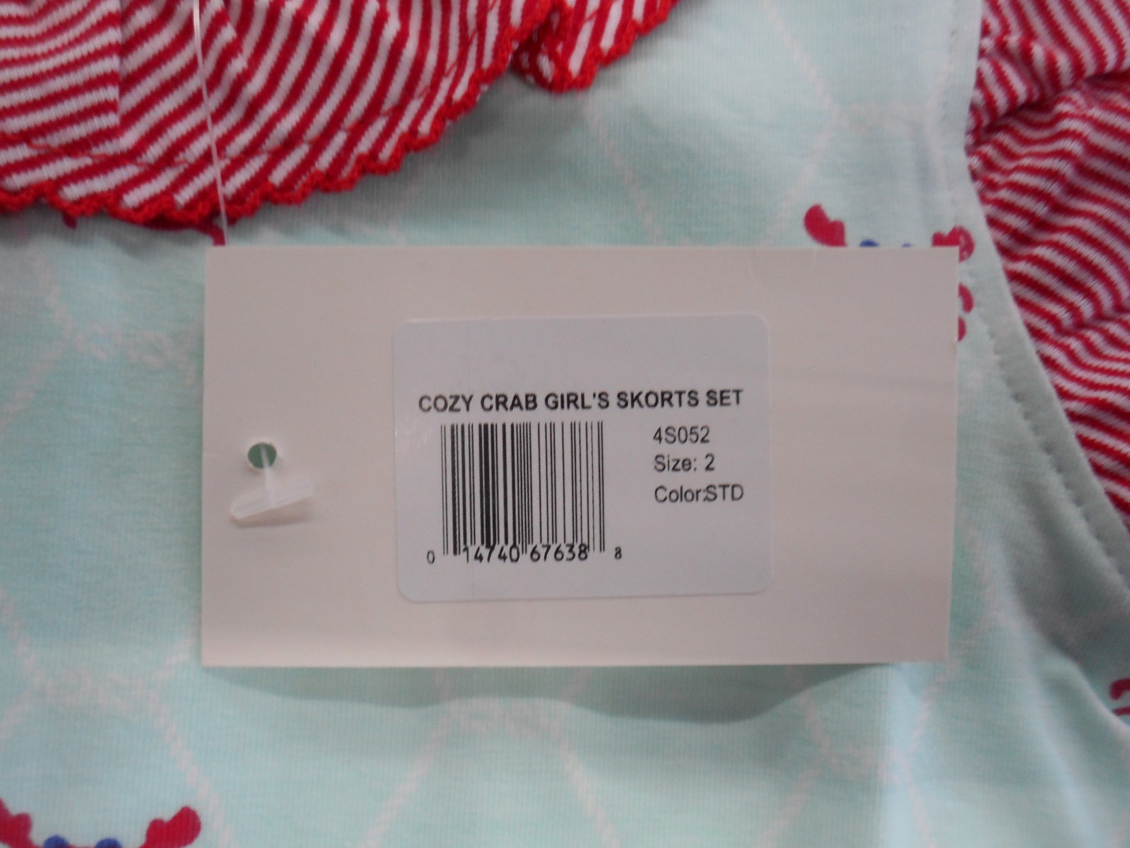 Toddler/Girls Ishtex Pastel Green, Red & White Cozy Crab Skorts 2PC Set Sz 2 – 5