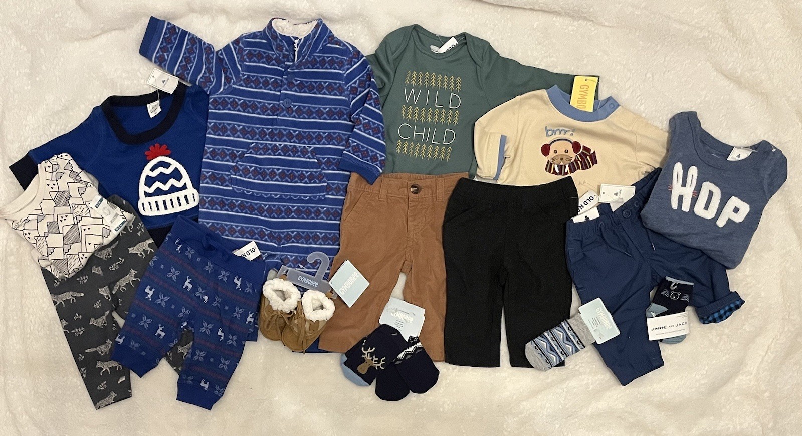 NWT BOYS 0-3 3-6 Months 16 Pc Lot GYMBOREE GAP TOP PANTS FLEECE SOCKS BOOTS NEW