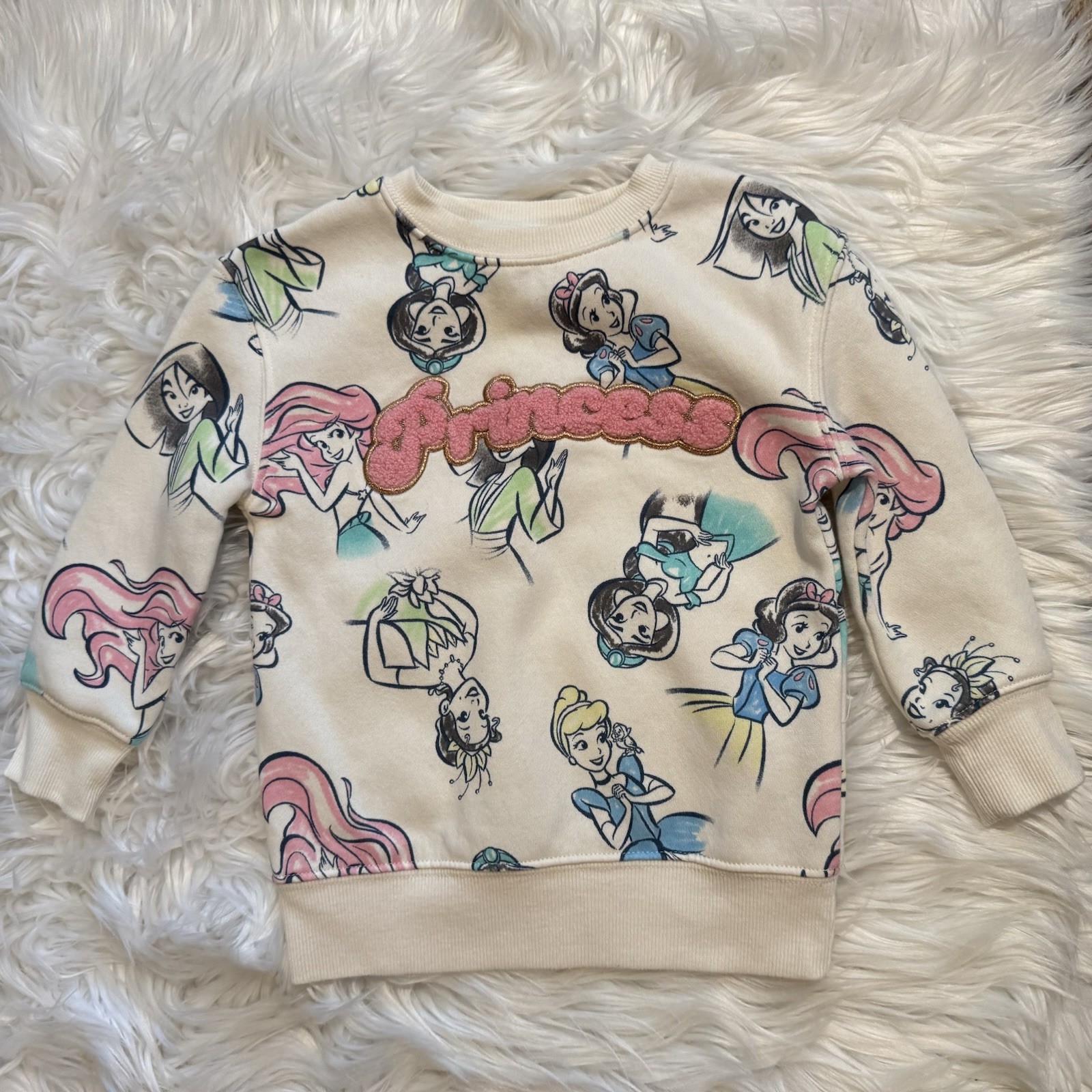 Disney Princess Cat & Jack 2pc Girls 2T Cream Sweatshirt Jeggings Set EUC