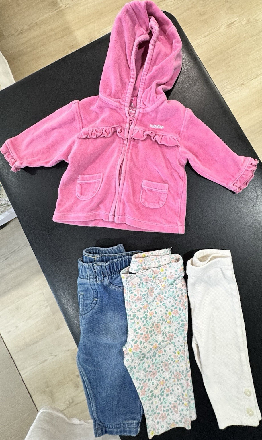 Gap Baby Girls 4-Piece Outfit Set 3-6M Pink Hooded Zip Jacket + Jeans + Pants