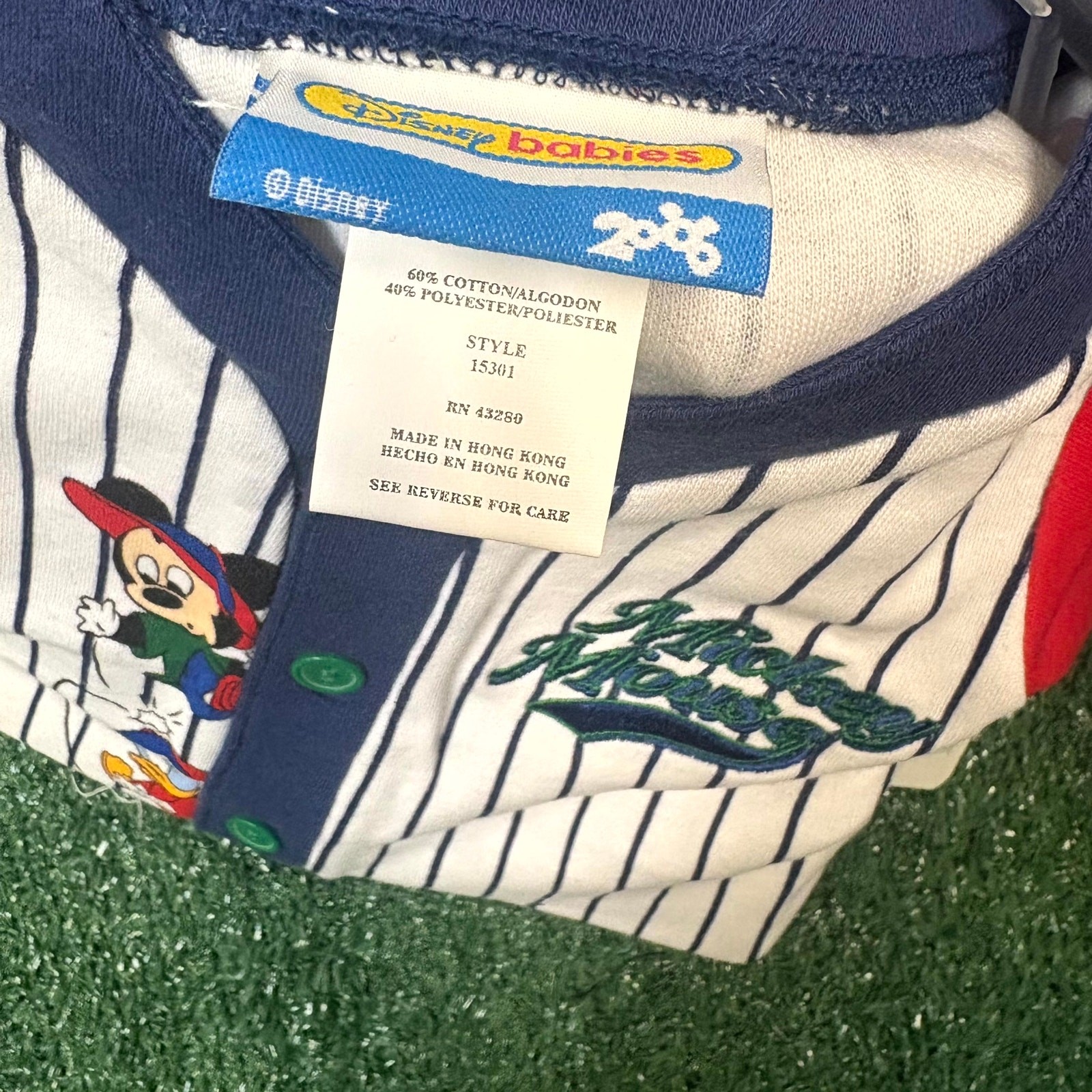 Vintage Disney Babies Baseball Shorts Set 6-9M White Blue Striped Mickey Donald