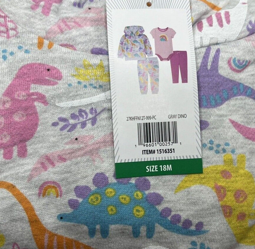 Girls Size 18M Kids Headquarters 4-Piece Set Pant Outfits Dinosaur Hoodie Pink
