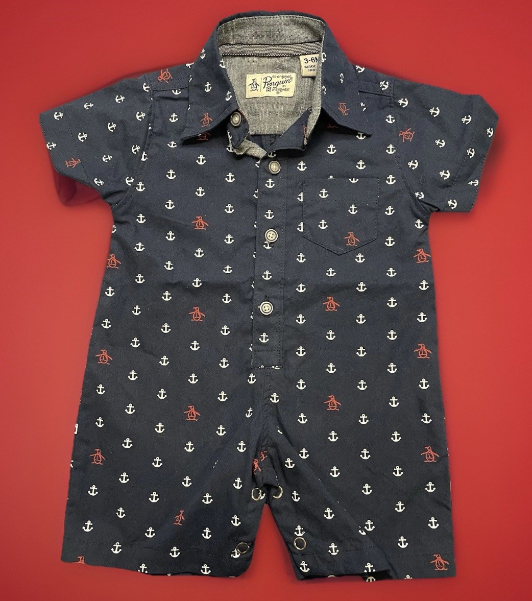 Original Penguin Baby Boy Romper One Piece Red White Blue Size 3/6 M Nautical