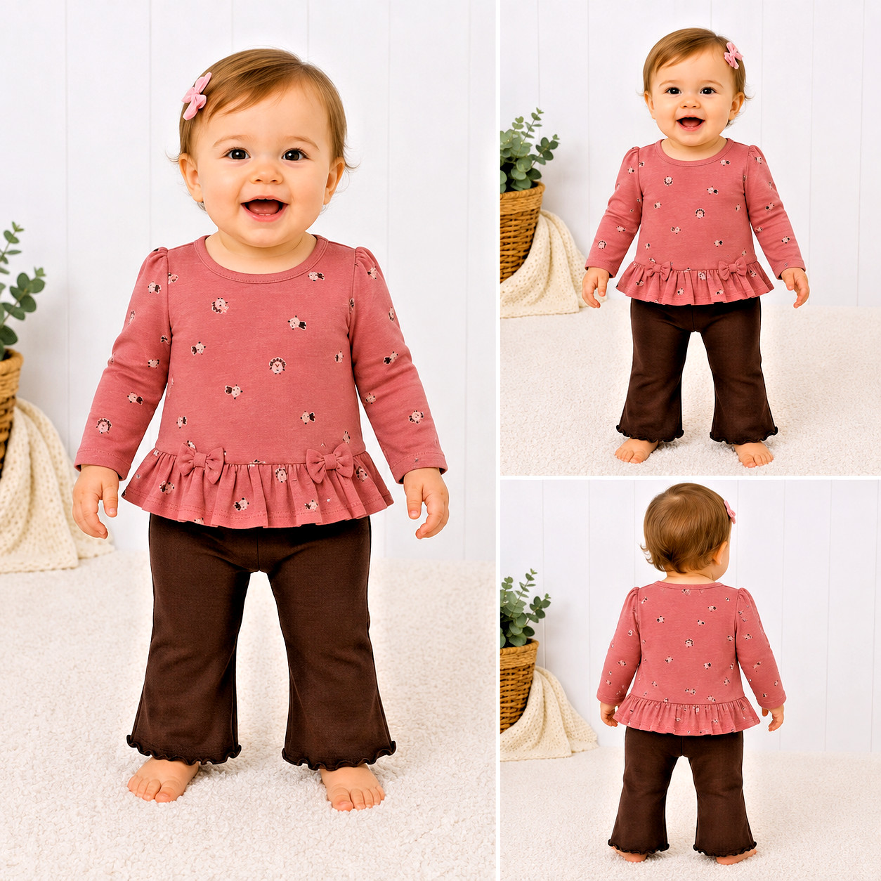 NWOT Magical Kids 6M Girls Turkey Top Brown Flare Pants Set Thanksgiving Outfit