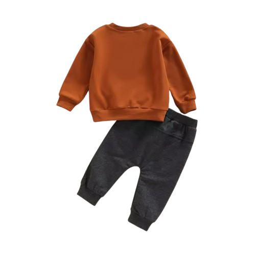 Baby Boy Beige Clothes Autumn Set Letter Print Sweatshirt Top Elastic Drawstring
