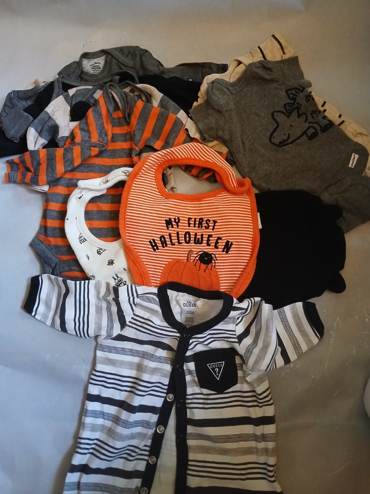 lot baby boy clothes-preemie, newborn to 9mo -Guess Sleeper- Bib 1st Halloween
