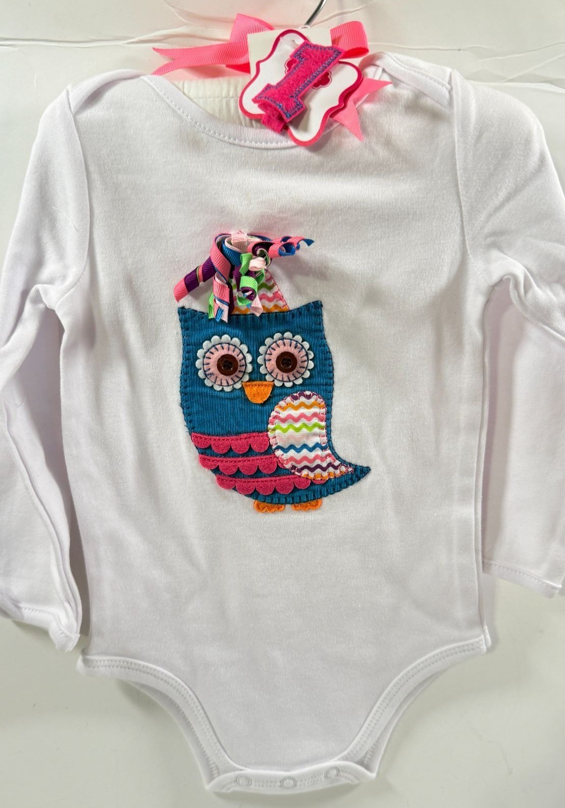 Baby First Birthday Owl One Piece Hair Clip Mud Pie Size 9-12 Months NEW w/tag