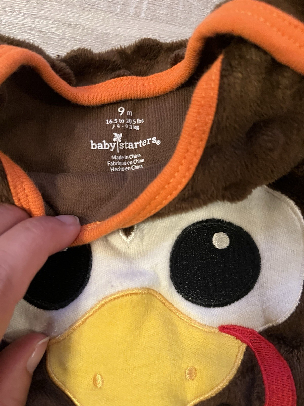 Thanksgiving Turkey Back Front Colorful One piece Baby Child Fleece Brown 9 MO