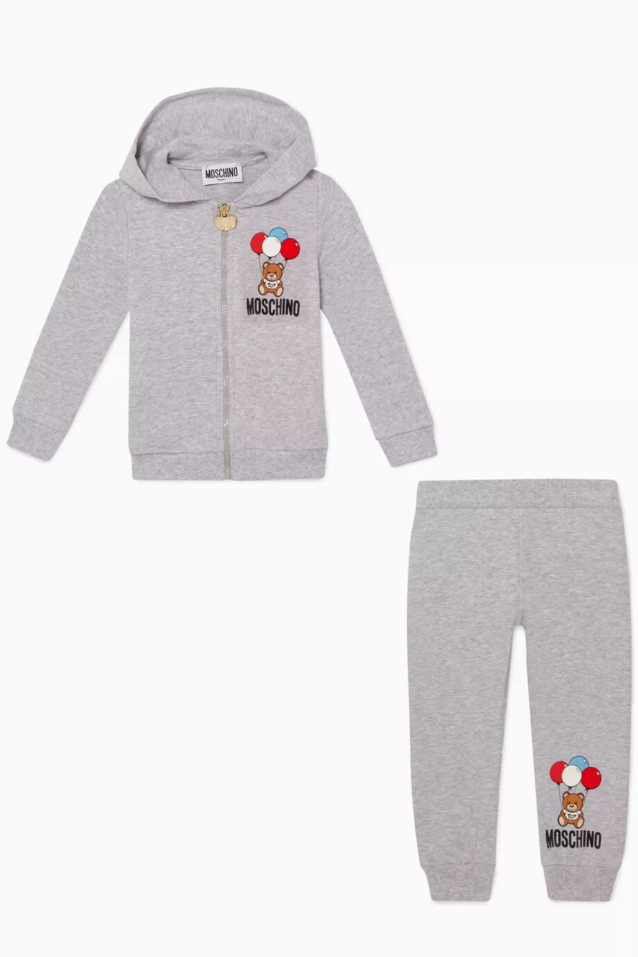 NWOT New Moschino Little Kids Grey Tracksuit Hoodie & Pants Teddy Balloons Print
