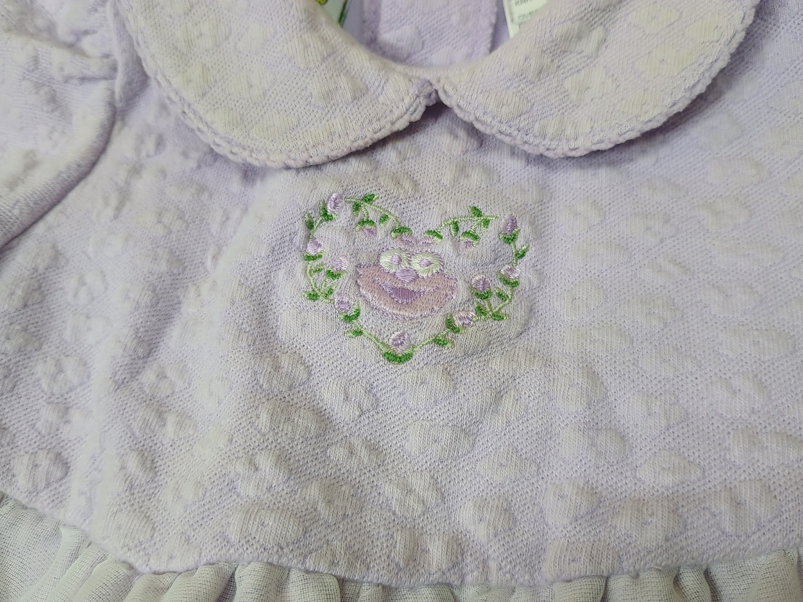 Vtg Sesame Street Embroidered Elmo Girls 2 Pc Outfit Sz 3-6 Mo Eyelet Peplum Y2K