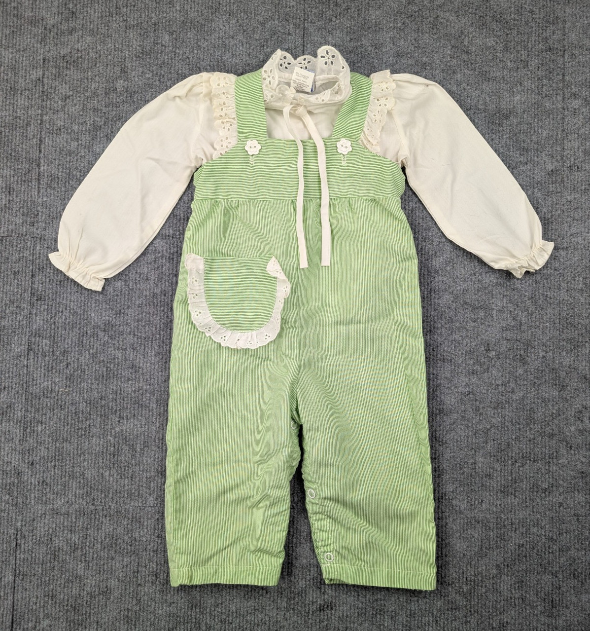 Vintage Magic Years Set Baby Girls 12-18M Retro 70s Prairie Green Lace Frilly