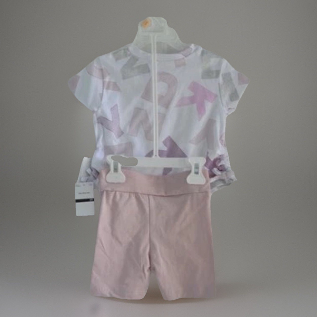 DKNY Baby Pink top Fringe Embellished Logo & Biker Shorts Set Girls 2T 3T New