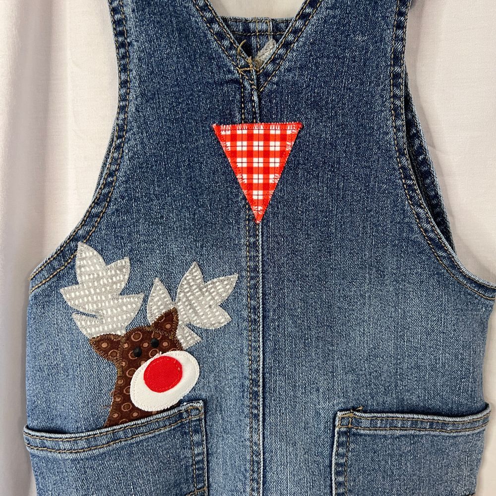 OshKosh denim overall applique Christmas reindeer custom embroidered Unisex 2t