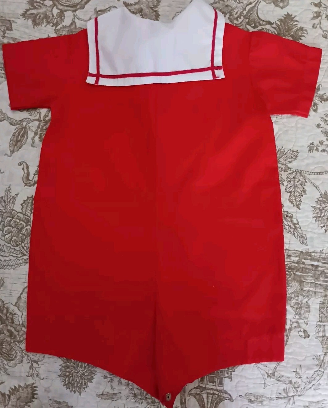 Vintage Bryan Child Red & White Nautical Sailor Suit Metal Buttons Sz 12 Month