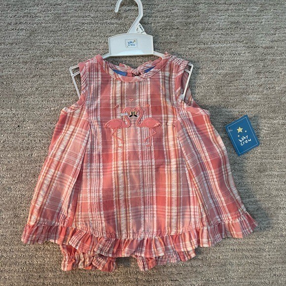 NWT Baby Crew 2pc Set Dress Bloomers Flamingo 18mos