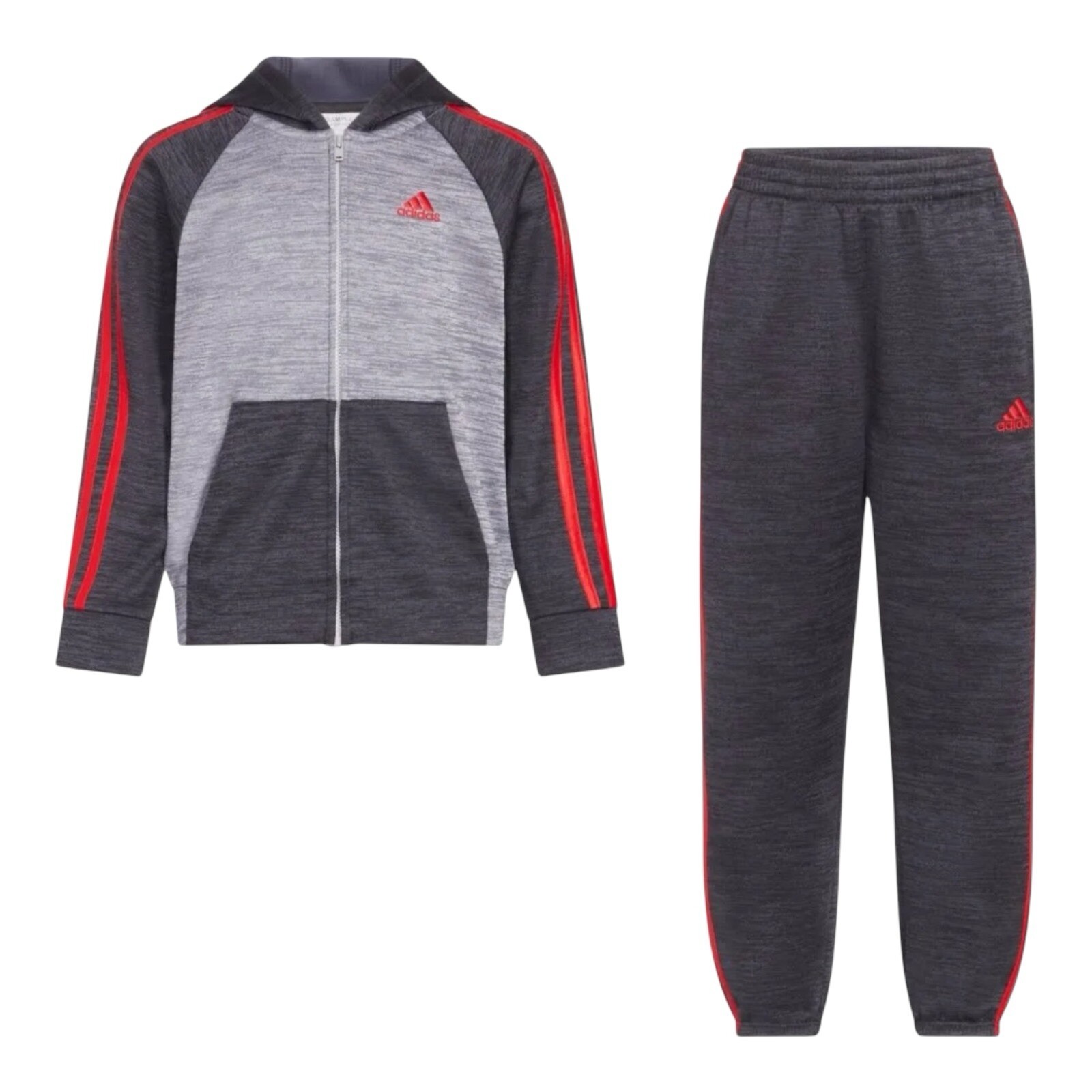 Toddler Boy Adidas Melange Fleece Jacket and Pants Set in Gray and Red, Size 2T
