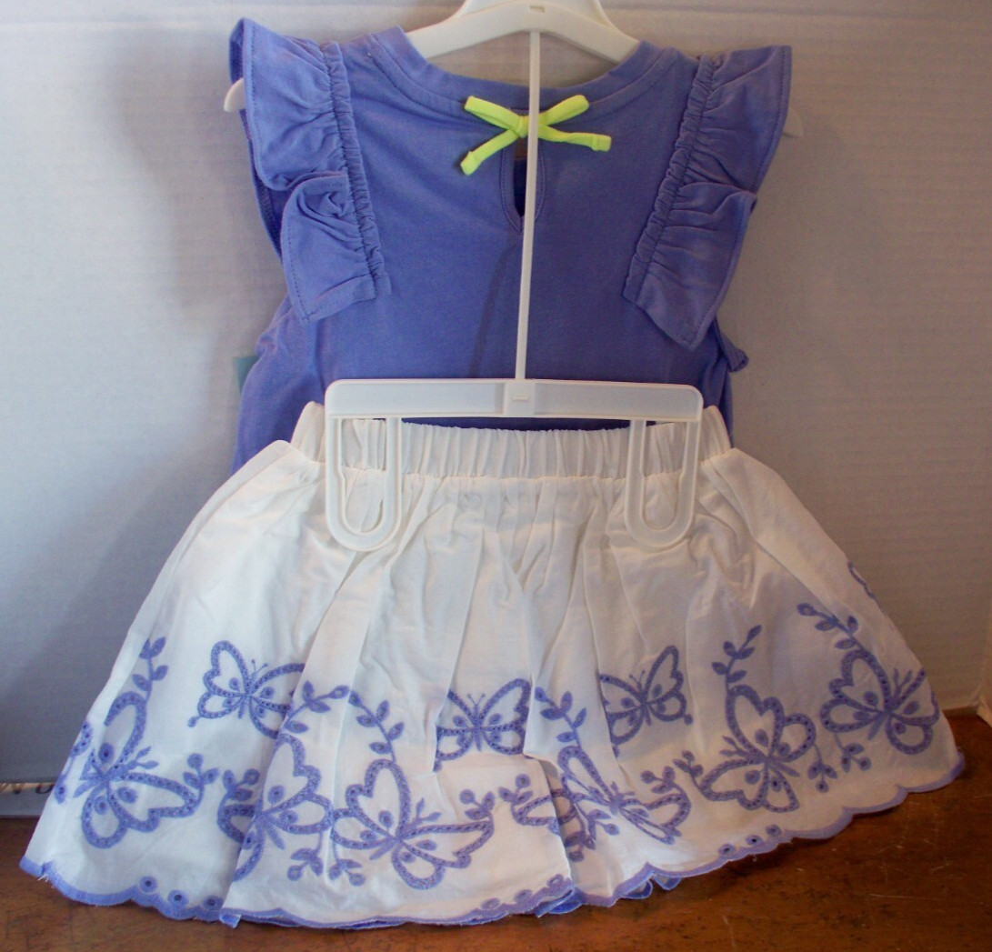 Cat & Jack Hello Spring Top & Skirt Set Toddler Size 4T Violet/White 2Pc.