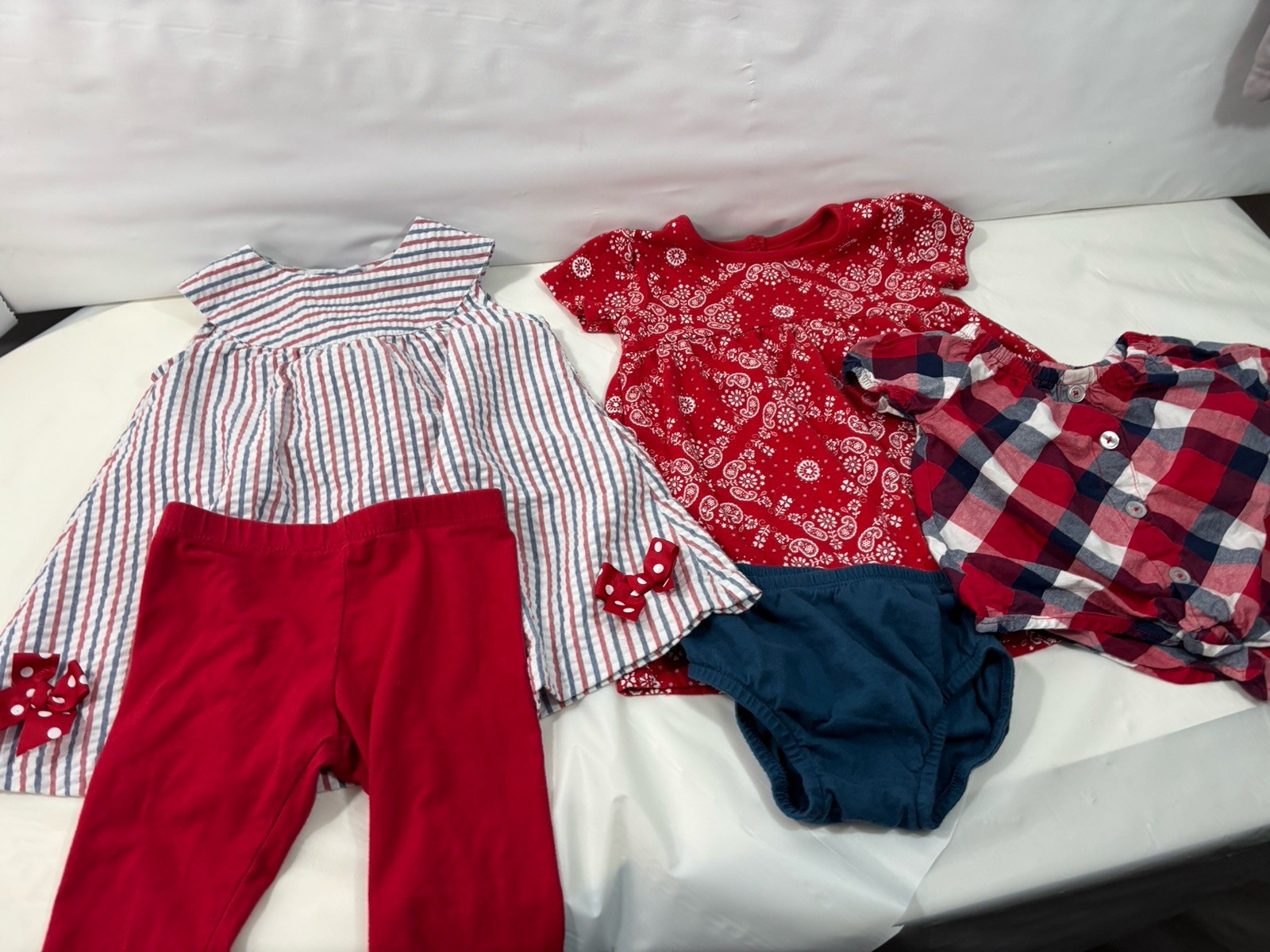 Carters Girls Size 2T /18 Mo. Mix Patriotic USA Top 4th July Plaid/Paisley Lot