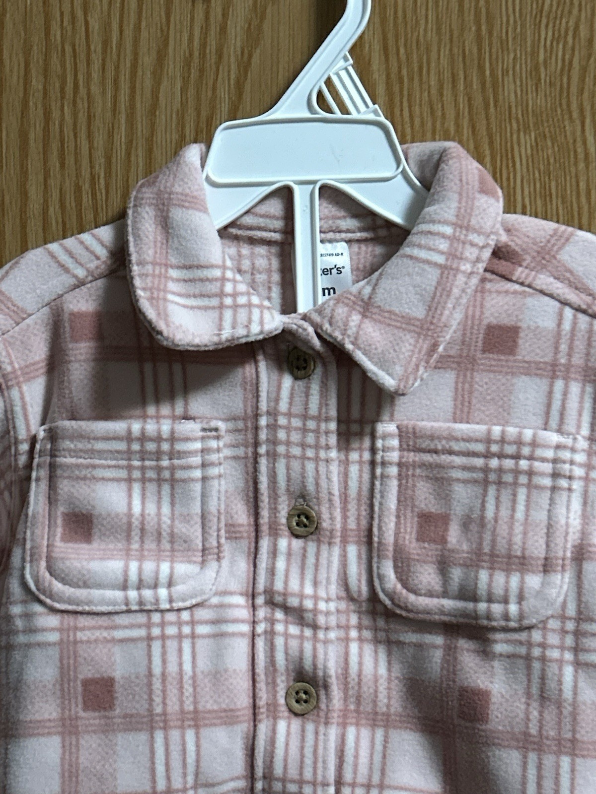 2pc Pink & White Plaid Fleece Long Sleeve Shirt w/Pink Pants Set