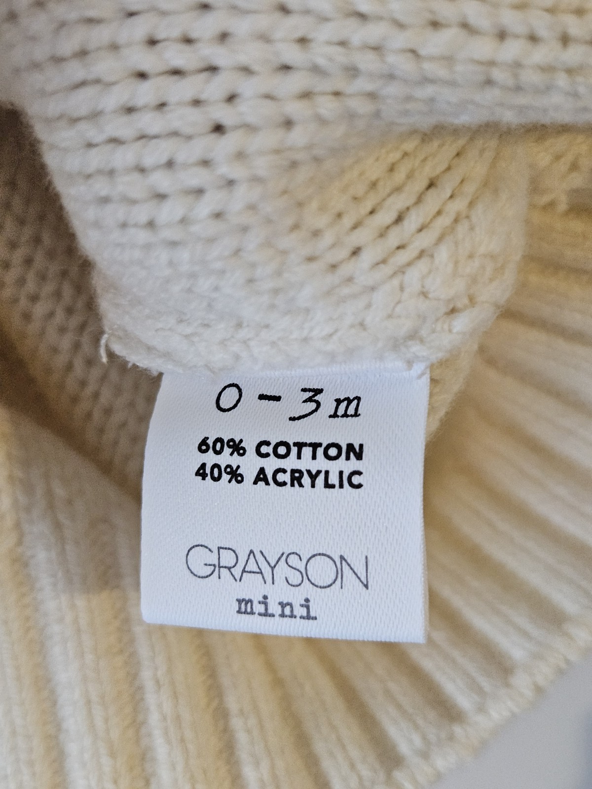 Grayson Mini Baby Knit Cardigan & Pants Set 0-3M Cream Beige Unisex Cotton Blend