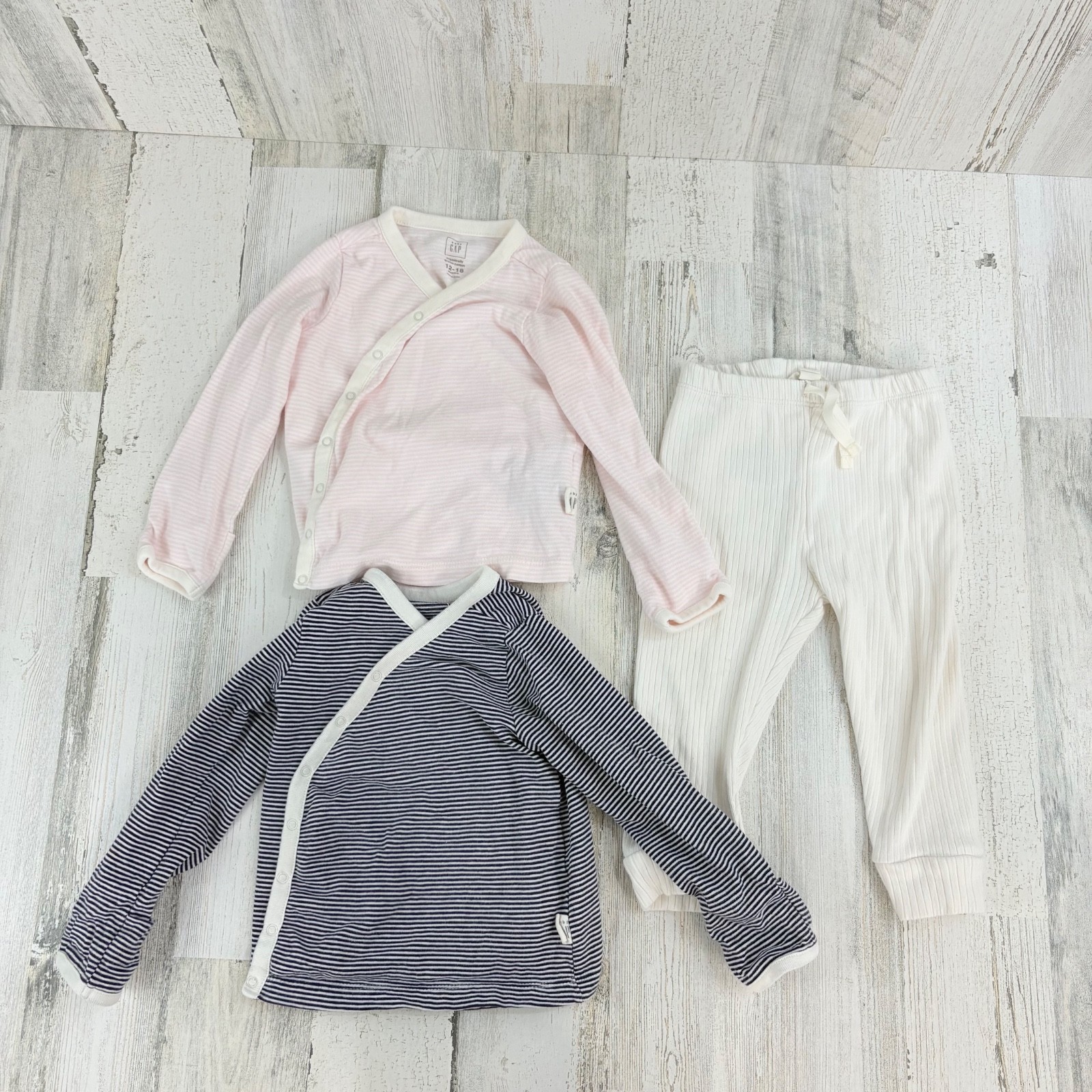 Baby Gap Organic Cotton Pink Blue Kimono Pants Set of 3 Pieces Sz 12 to 18 M