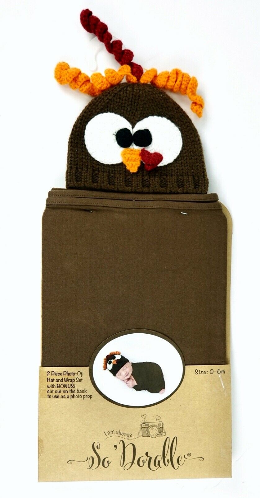 Babys Photo Op Outfit Swaddle Fabric with Hat Thanksgiving Size 0-6 Months