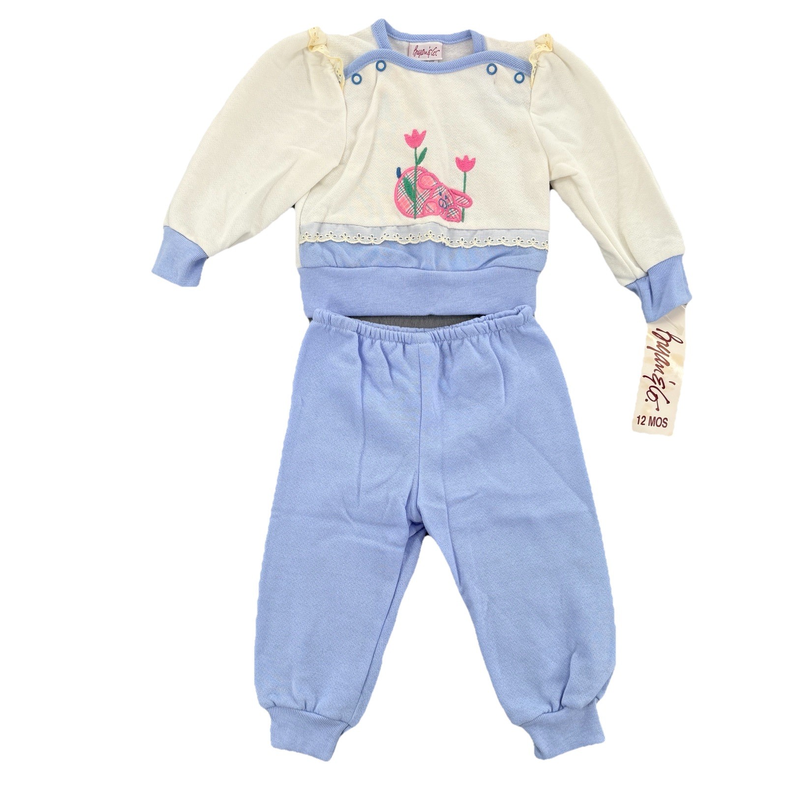 NWT Vintage Bryan & Co Set Baby Girl 12M Embroidered Floral Cottagecore Blue USA