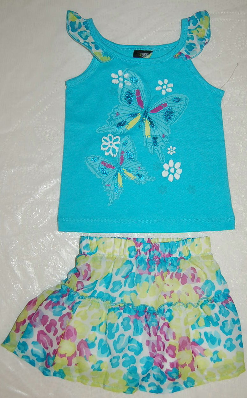 Baby Toddler Girls TURQUOISE TANK TOP Butterfly RUFFLE SKIRT Leopard 18 24 MO 3T