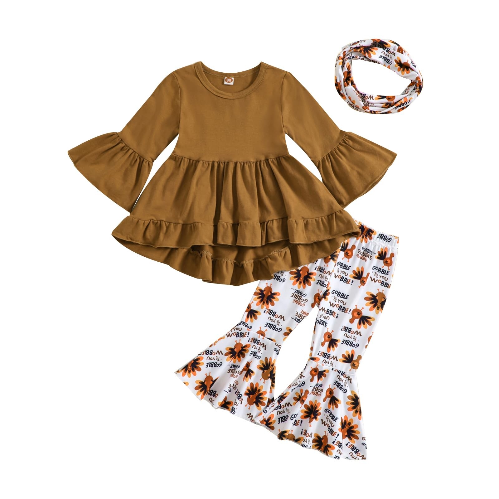 Toddler Girl Thanksgiving Outfit Shirt Polka Dot Pants (Brown-C, 2-3T)