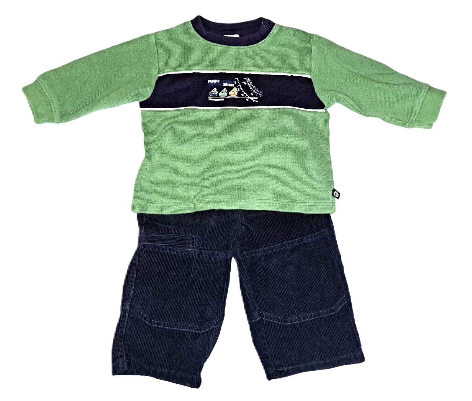 Boys vtg GYMBOREE boat t shirt TCP blue corduroy pants 12 18 months outfit 2002