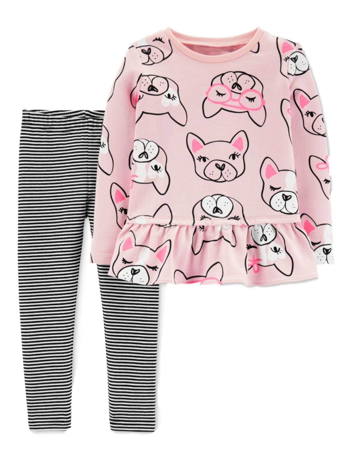 Carters Infant Girls Ruffled Pink Puppy Dog Print Shirt & Striped Leggings 6m