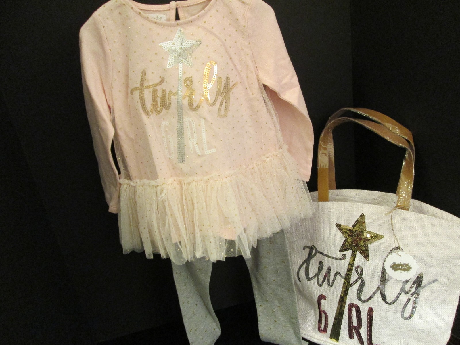 Sequin Tunic and Legging Set, Size 5T, and Matching Tote, Mud Pie, NWT