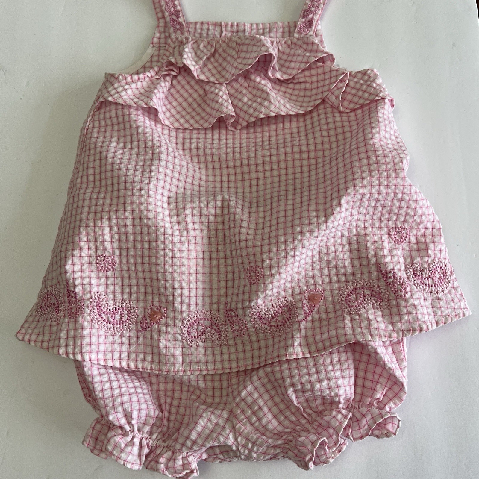Gingham Seersucker Ruffle Top Bloomers Toddler Size 18 Month Pink Starting Out