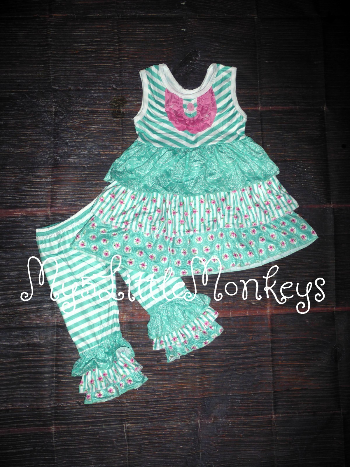 NEW Boutique Girls Floral Ruffle Tunic & Leggings Outfit Set
